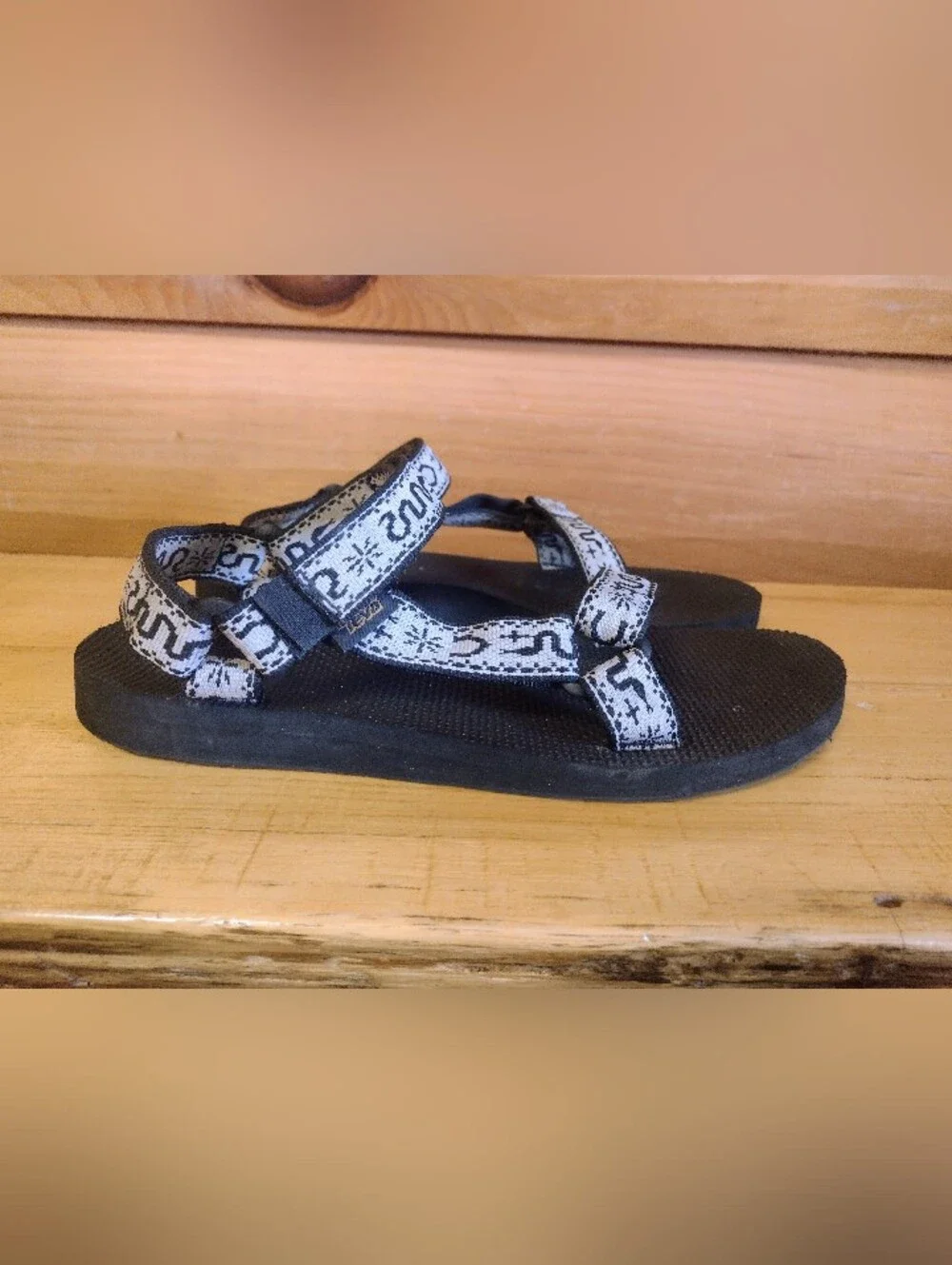 Teva Black Sandals with White Patterned Straps